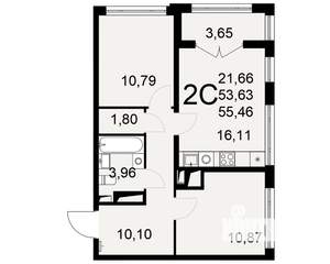 2-к квартира, вторичка, 55м2, 9/25 этаж