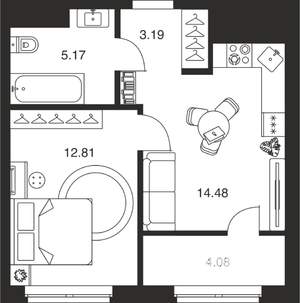 1-к квартира, вторичка, 40м2, 2/25 этаж