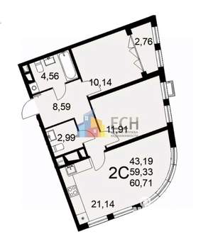 2-к квартира, вторичка, 61м2, 12/16 этаж
