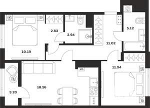 2-к квартира, вторичка, 67м2, 3/4 этаж