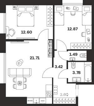 2-к квартира, вторичка, 59м2, 4/10 этаж