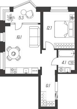 1-к квартира, строящийся дом, 50м2, 14/24 этаж