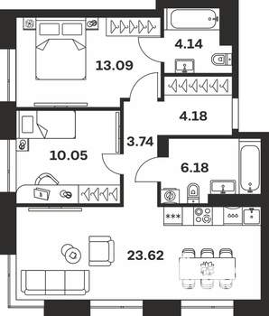 2-к квартира, вторичка, 65м2, 1/7 этаж