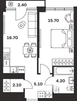 1-к квартира, вторичка, 46м2, 2/9 этаж