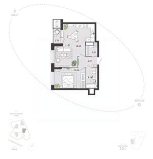 1-к квартира, вторичка, 59м2, 8/21 этаж