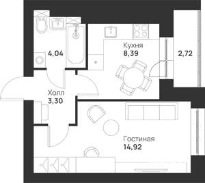 1-к квартира, строящийся дом, 33м2, 4/5 этаж