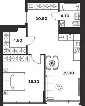 1-к квартира, вторичка, 55м2, 2/9 этаж