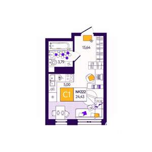 Студия квартира, вторичка, 24м2, 5/12 этаж