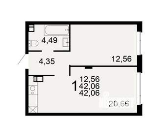 1-к квартира, вторичка, 42м2, 2/10 этаж