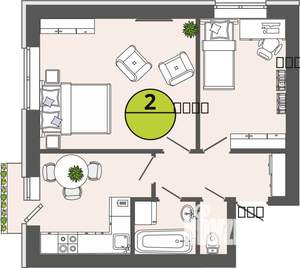 2-к квартира, строящийся дом, 41м2, 2/3 этаж