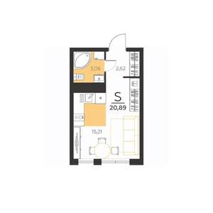1-к квартира, строящийся дом, 21м2, 5/5 этаж