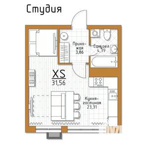 1-к квартира, строящийся дом, 32м2, 4/5 этаж