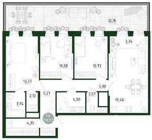 3-к квартира, вторичка, 119м2, 1/25 этаж