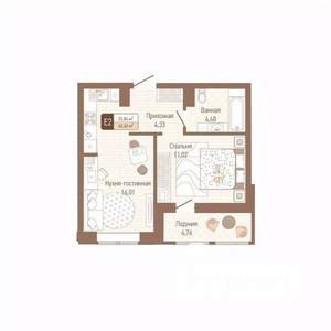 1-к квартира, вторичка, 38м2, 9/14 этаж