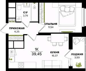 1-к квартира, строящийся дом, 39м2, 2/25 этаж