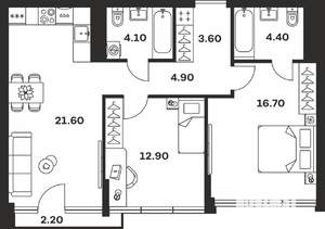 2-к квартира, вторичка, 70м2, 3/9 этаж