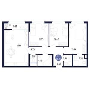 3-к квартира, вторичка, 81м2, 2/25 этаж