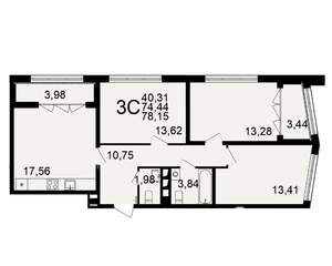 3-к квартира, вторичка, 78м2, 2/18 этаж