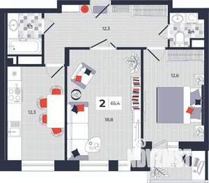 2-к квартира, строящийся дом, 65м2, 10/14 этаж