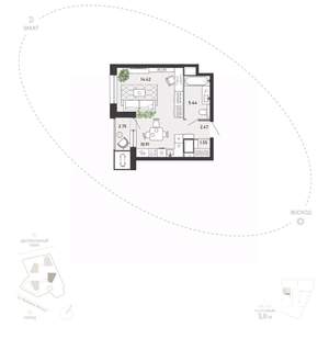 Студия квартира, вторичка, 38м2, 20/21 этаж