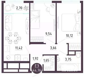 2-к квартира, вторичка, 45м2, 3/10 этаж