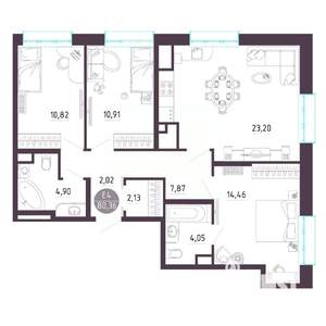 3-к квартира, строящийся дом, 80м2, 10/10 этаж