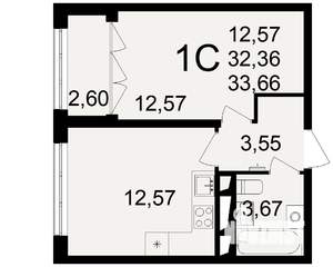 1-к квартира, строящийся дом, 32м2, 2/18 этаж