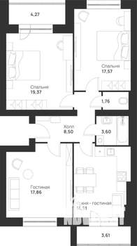 3-к квартира, строящийся дом, 91м2, 1/5 этаж