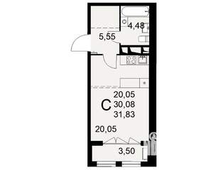 1-к квартира, строящийся дом, 32м2, 2/16 этаж