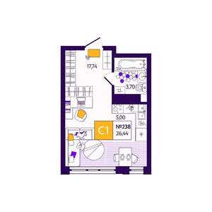 Студия квартира, вторичка, 26м2, 6/12 этаж