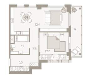 1-к квартира, вторичка, 60м2, 6/8 этаж