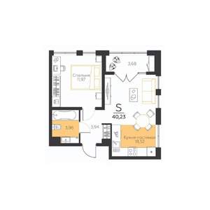 1-к квартира, строящийся дом, 40м2, 2/5 этаж