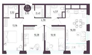 3-к квартира, вторичка, 72м2, 6/10 этаж