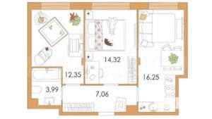 2-к квартира, сданный дом, 53м2, 3/8 этаж