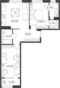 2-к квартира, вторичка, 69м2, 9/9 этаж