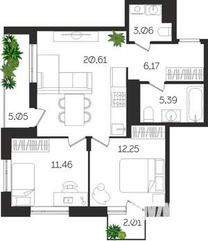 2-к квартира, вторичка, 66м2, 2/4 этаж