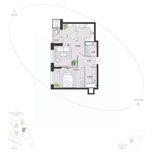 1-к квартира, вторичка, 59м2, 18/21 этаж