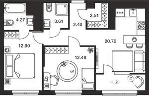 2-к квартира, вторичка, 63м2, 22/25 этаж