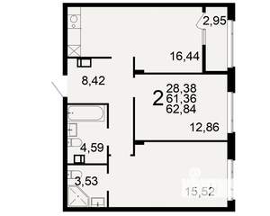 2-к квартира, вторичка, 63м2, 6/10 этаж