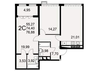 2-к квартира, вторичка, 77м2, 2/16 этаж