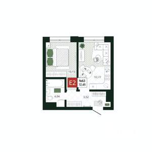 1-к квартира, вторичка, 32м2, 7/19 этаж