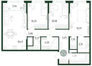 3-к квартира, строящийся дом, 86м2, 10/25 этаж