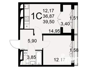 1-к квартира, вторичка, 40м2, 5/25 этаж