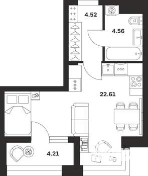 Студия квартира, вторичка, 36м2, 1/13 этаж