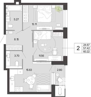 2-к квартира, вторичка, 60м2, 3/21 этаж