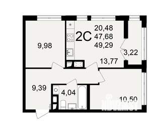 2-к квартира, вторичка, 49м2, 1/18 этаж