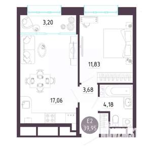 1-к квартира, строящийся дом, 40м2, 10/10 этаж