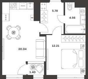 1-к квартира, вторичка, 44м2, 2/4 этаж