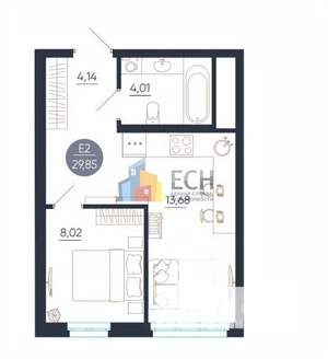 1-к квартира, сданный дом, 27м2, 11/25 этаж