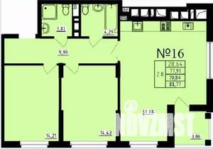 2-к квартира, строящийся дом, 80м2, 4/9 этаж